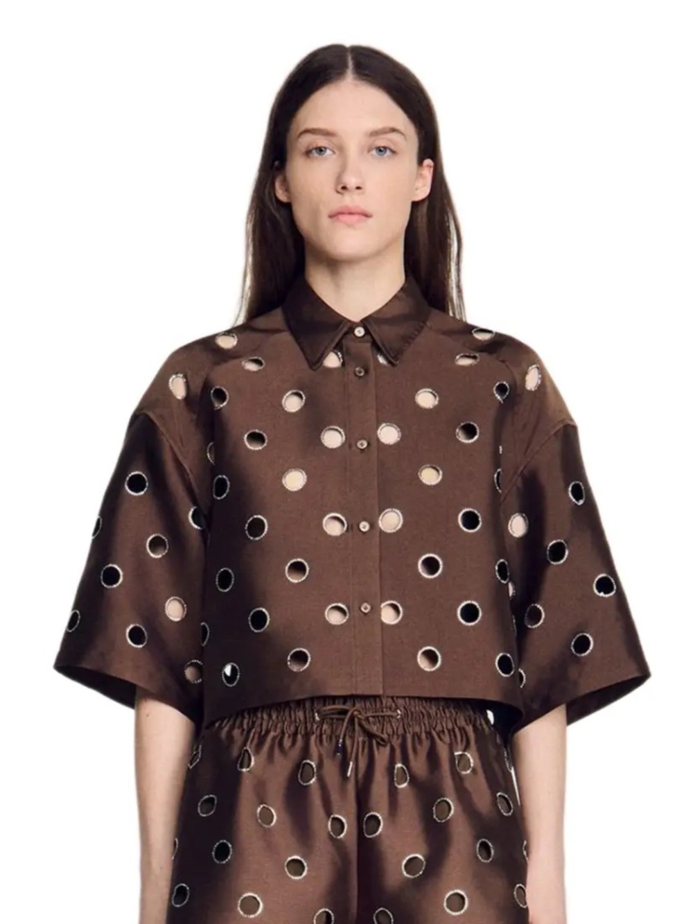 Jupiter Oversized shirt with rhinestones holes